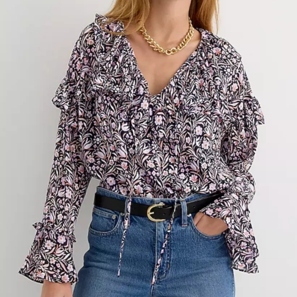 J. Crew Floral Blouse in Black and Pink